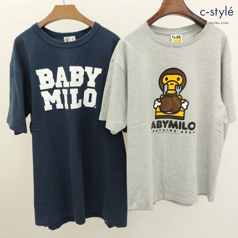 A BATHING APE アベイシングエイプ Tシャツ XL グレー ネイビー 半袖 BABY MILO 綿100 日本製 計2点