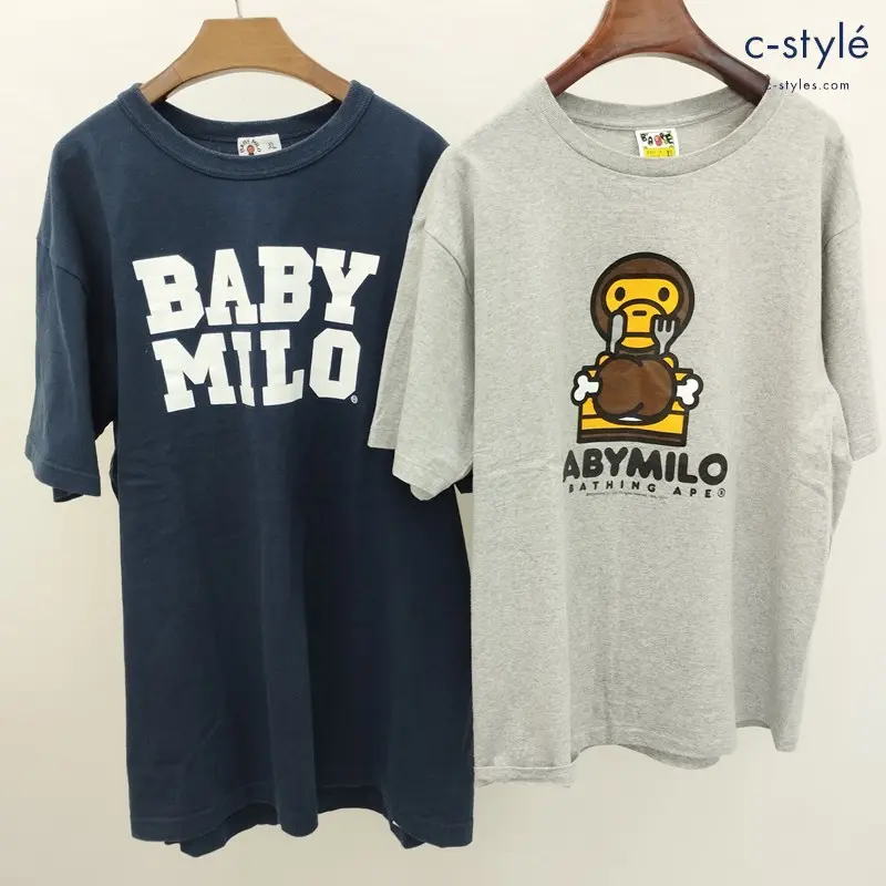 A BATHING APE アベイシングエイプ Tシャツ XL グレー ネイビー 半袖 BABY MILO 綿100 日本製 計2点
