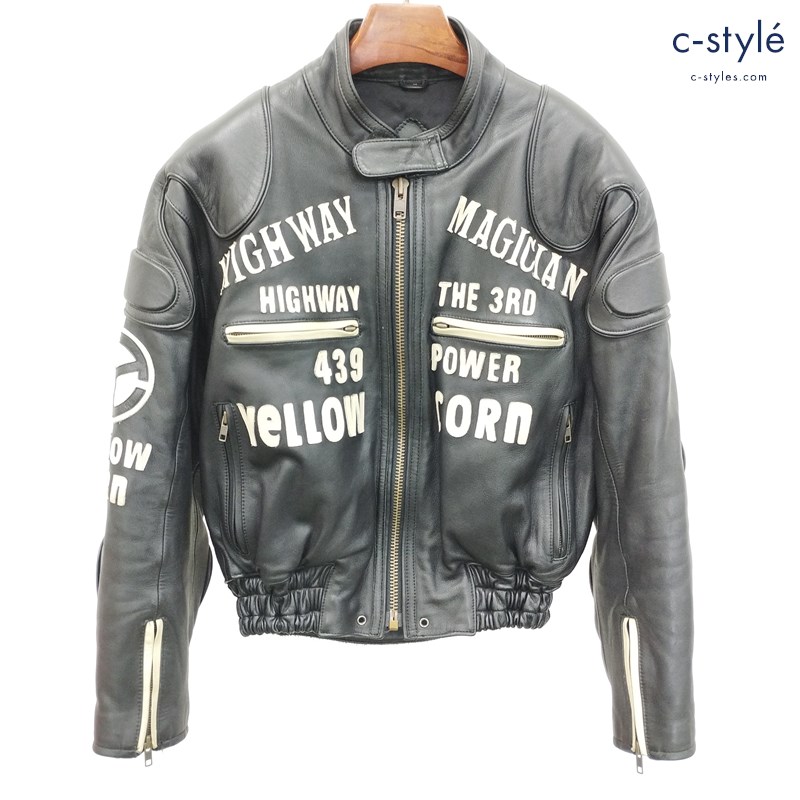 YELLOW CORN イエローコーン レザージャケット M ブラック 牛革 長袖 革ジャン 刺繍