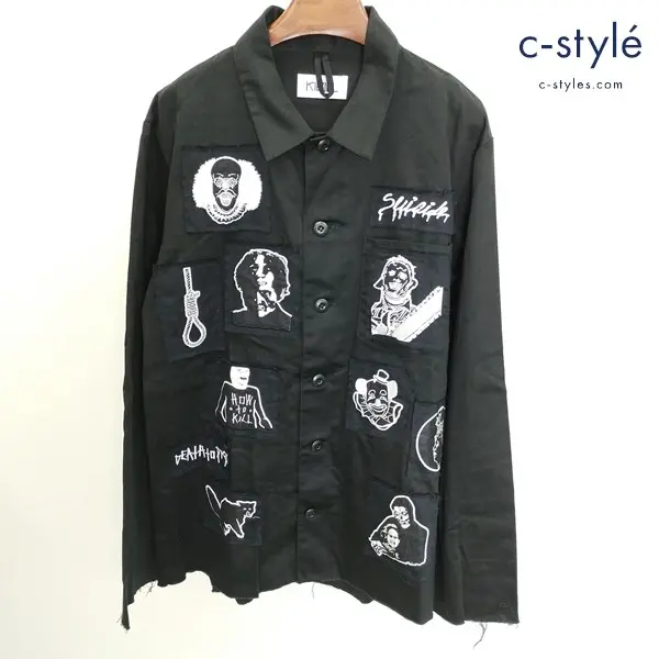 KIDILL キディル ホラーパッチ ミリタリーシャツ 44 ブラック KL225 長袖 綿100 日本製