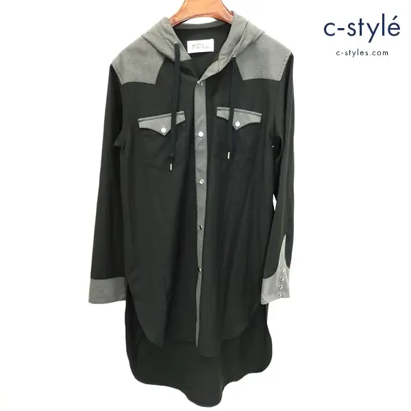 KIDILL キディル 長袖シャツ 44 ブラック×グレー KL160 フード ポリエステル レーヨン 日本製