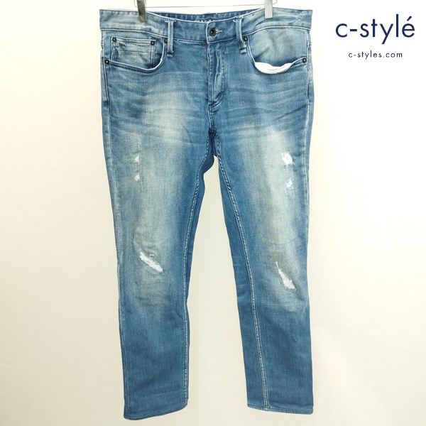 DENHAM デンハム RAZOR SLIM FIT ストレッチデニムパンツ W34-L34 インディゴ ダメージ加工 ボタンフライ