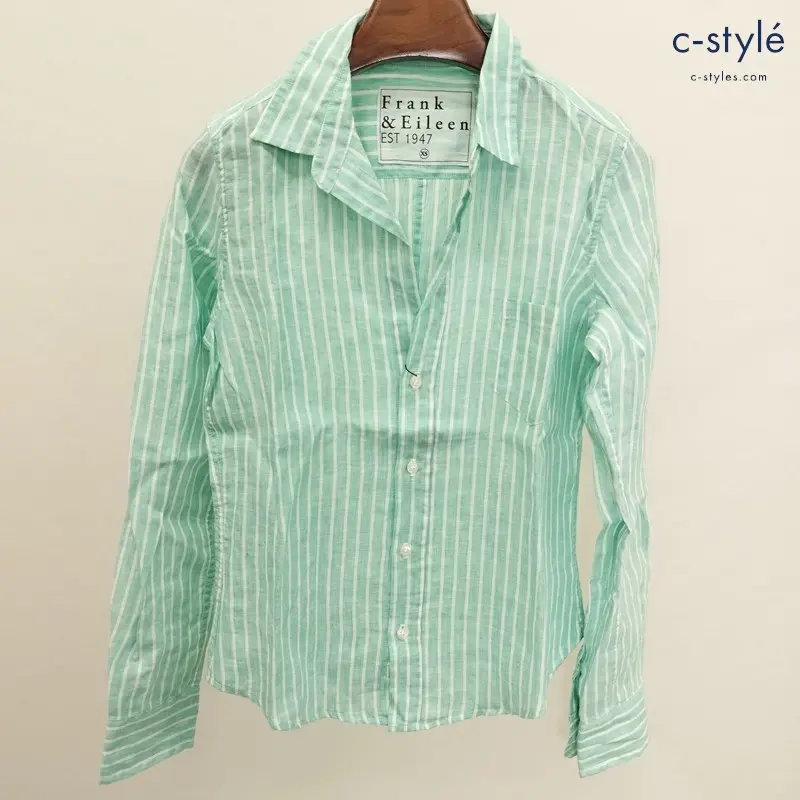 Frank＆Eileen シャツ XS グリーン 麻100 スキッパー 長袖