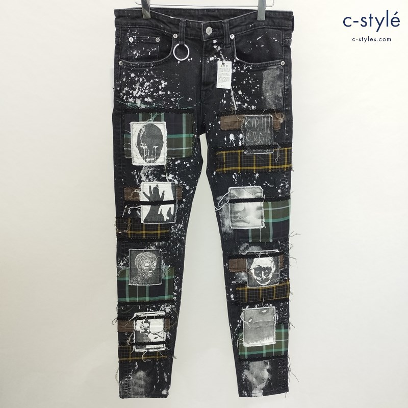 KIDILL×EDWIN Patch Slim Tapered Pants 30 ブラック×ホワイト KLED21 デニムパンツ ジーンズ 日本製