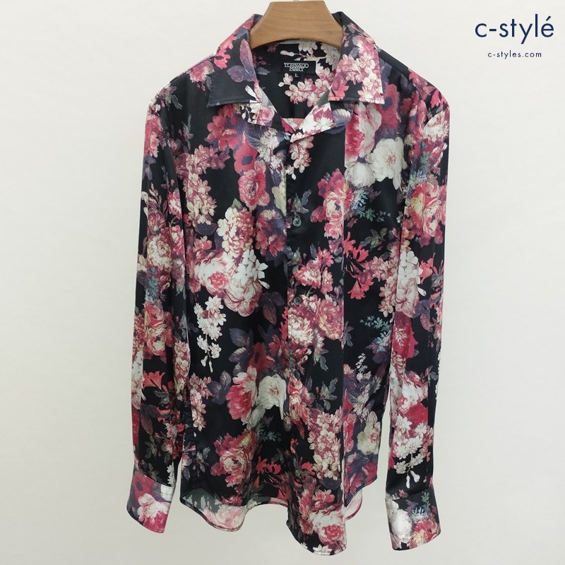 TORNADO MART シャツ L ブラック 花柄 総柄 長袖 日本製