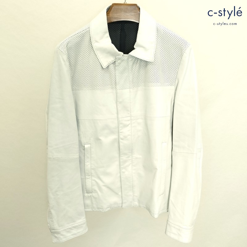 5351 POUR LES HOMMES レザーブルゾン 44 ホワイト 0236-10-93002 メッシュ 羊革 長袖