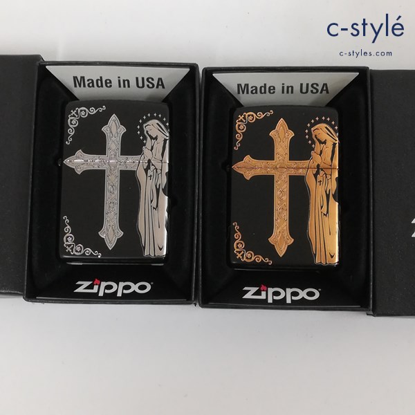ZIPPO ジッポー マリア＆クロス 2面加工 オイルライター ブラック 十字架 喫煙具