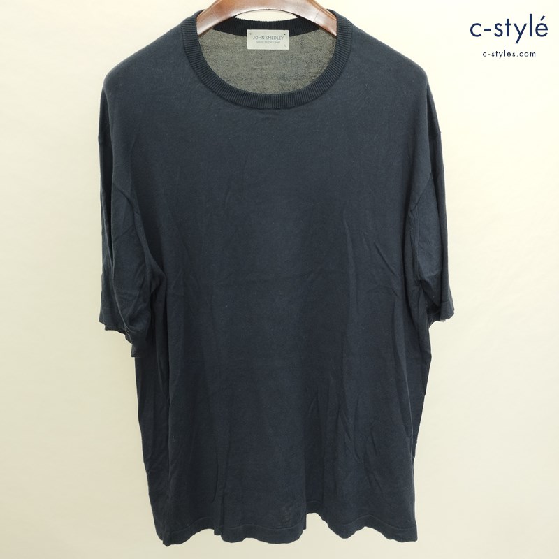 JOHN SMEDLEY ジョンスメドレー 半袖ニット L ネイビー 綿100 イギリス製