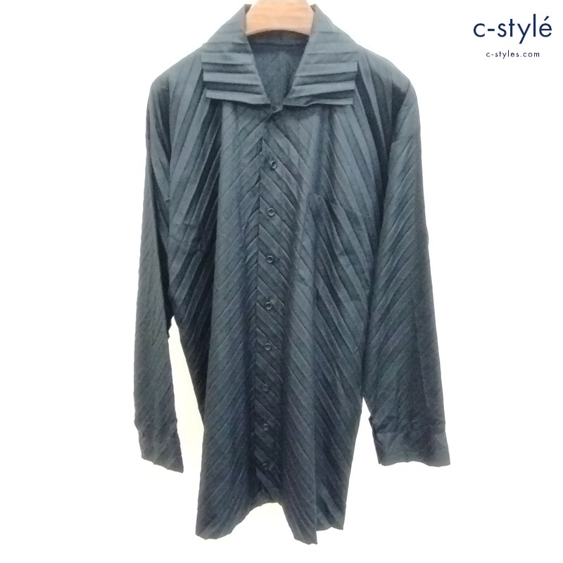 ISSEY MIYAKE イッセイミヤケ プリーツシャツ M ブラック IM63-FJ911 長袖 日本製 ドレスシャツ