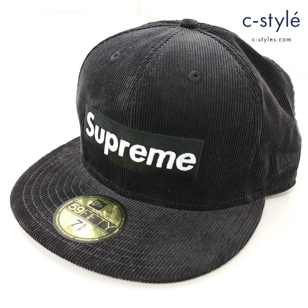 Supreme×NEW ERA コーデュロイキャップ 7・5/8 60.6㎝ ブラック BOXロゴ 帽子