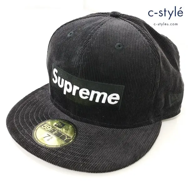 Supreme×NEW ERA コーデュロイキャップ 7・5/8 60.6㎝ ブラック BOXロゴ 帽子