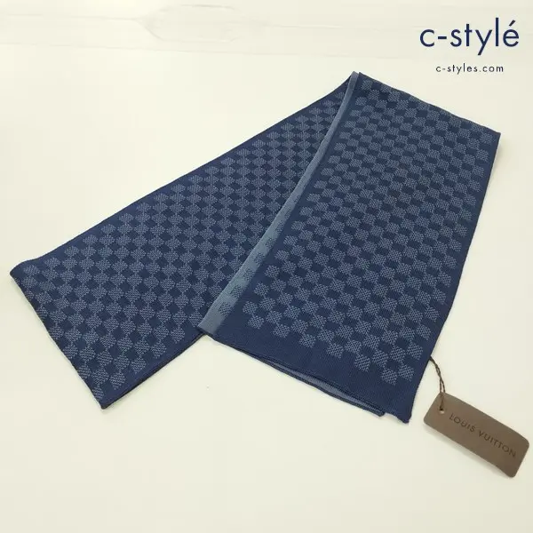 LOUIS VUITTON ストール プティ ダミエ マフラー ネイビー系 エシャルプ イタリア製 402330 シルク100