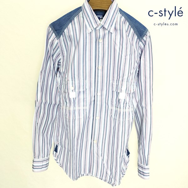 COMME des GARCONS JUNYA WATANABE MAN シャツ XS マルチカラー WG-B009 ストライプ 長袖 切替 パッチワーク