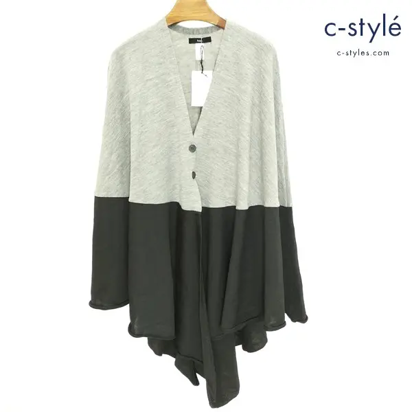 bajra バジュラ ニットポンチョ グレー×ブラック 86FN06 ウール100％ 日本製