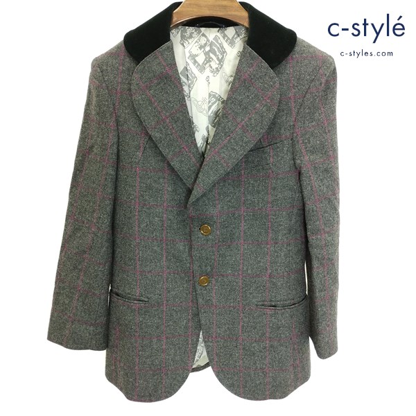 Vivienne Westwood MAN ツイードジャケット 44 グレー×ピンク ヨークシャーツイード