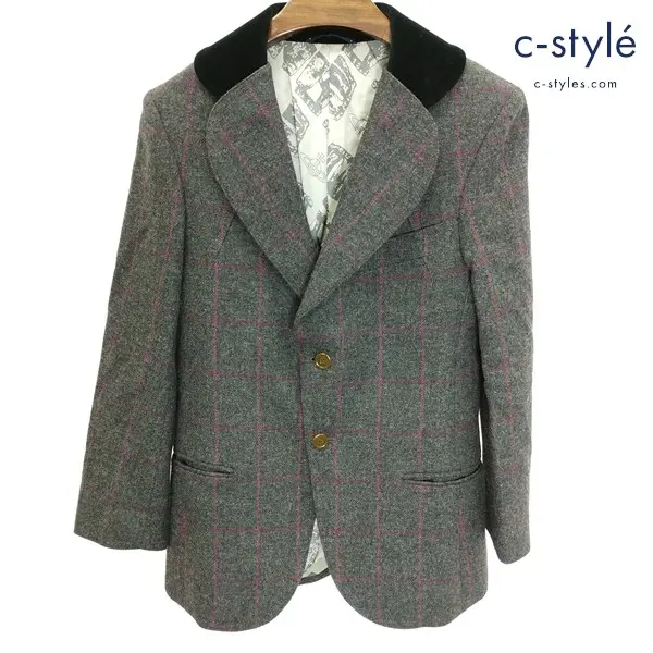 Vivienne Westwood MAN ツイードジャケット 44 グレー×ピンク ヨークシャーツイード