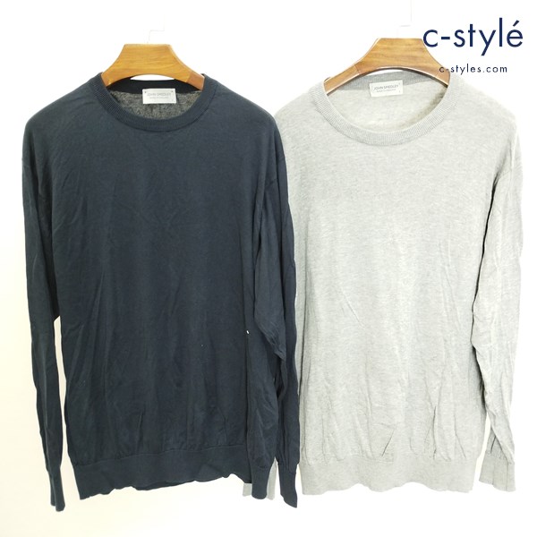 JOHN SMEDLEY ジョンスメドレー 長袖カットソー L グレー ネイビー 無地 綿100%