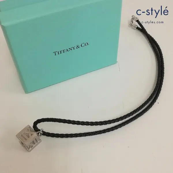 TIFFANY&Co. ティファニー ネックレス アトラスキューブ シルバー×ブラック アクセサリー 革 925