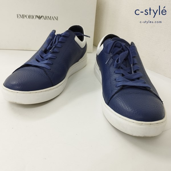 EMPORIO ARMANI エンポリオアルマーニ レザースニーカー UK8 ネイビー系 X4X170 ローカット