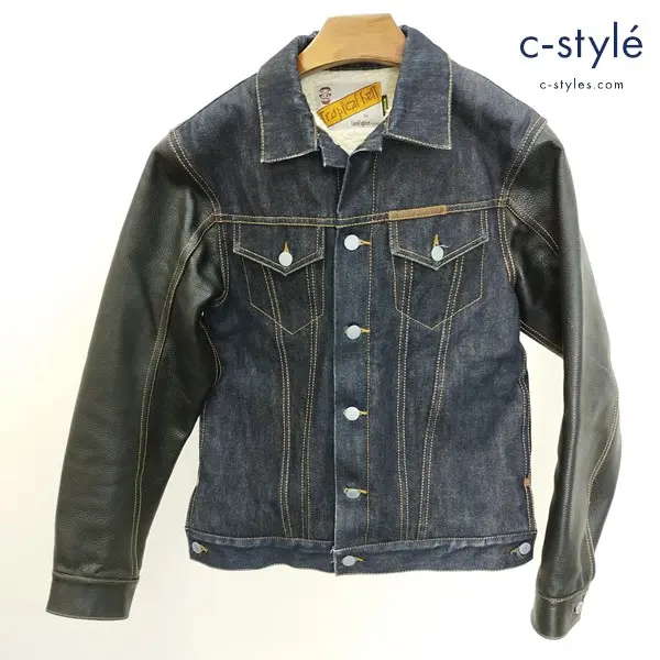 CORE FIGHTER コアファイター 袖レザーデニムジャケット M インディゴ 牛革 裏ボア ブルゾン 綿100