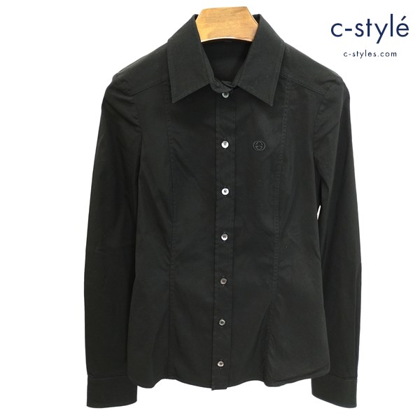 GUCCI グッチ ブラウス 38 ブラック シャツ GG イタリア製 長袖 レディース