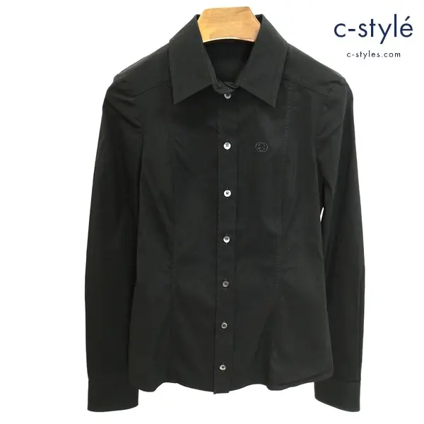 GUCCI グッチ ブラウス 38 ブラック シャツ GG イタリア製 長袖 レディース