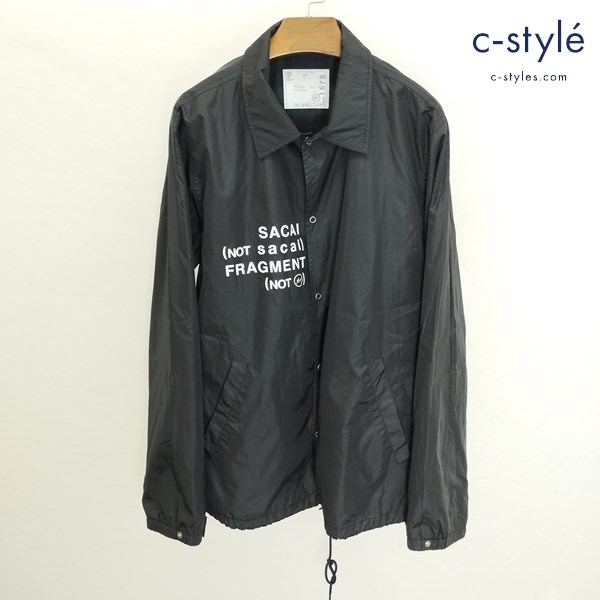Sacai×fragment サカイ×フラグメント ナイロンコーチジャケット 3 ブラック ロゴプリント ブルゾン 日本製