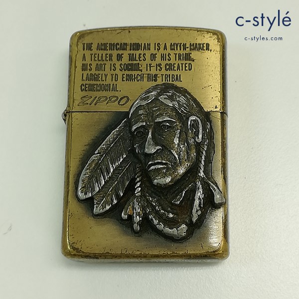 ZIPPO ジッポー SOLID BRASS ネイティブアメリカン オイルライター ゴールド 立体メタル 喫煙具