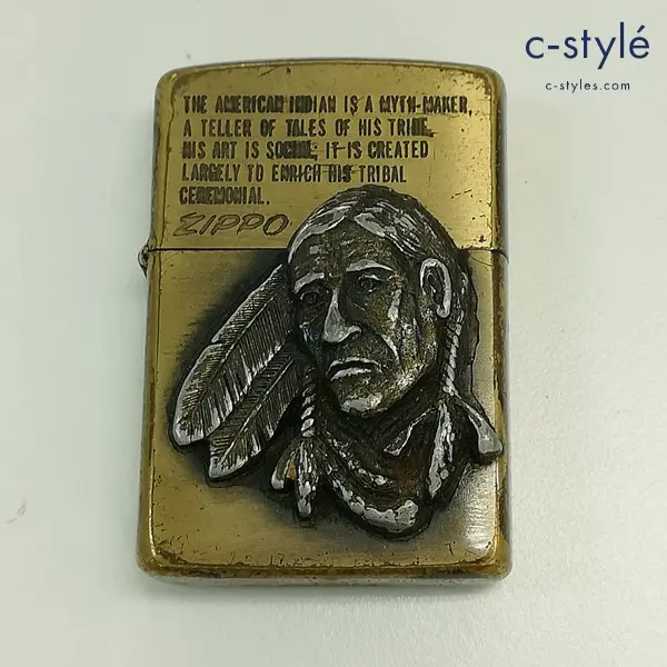ZIPPO ジッポー SOLID BRASS ネイティブアメリカン オイルライター ゴールド 立体メタル 喫煙具