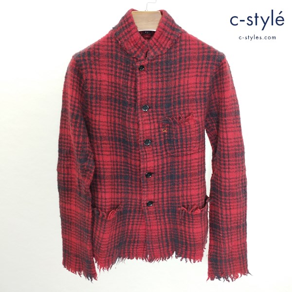45R インドメリノ縮絨 チェックジャケット 2 レッド×ブラック ウール100 日本製 レディース