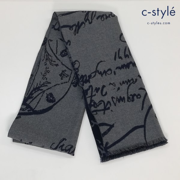 Berluti ベルルッティ マフラー グレー系 ウール100 カリグラフィー ストール