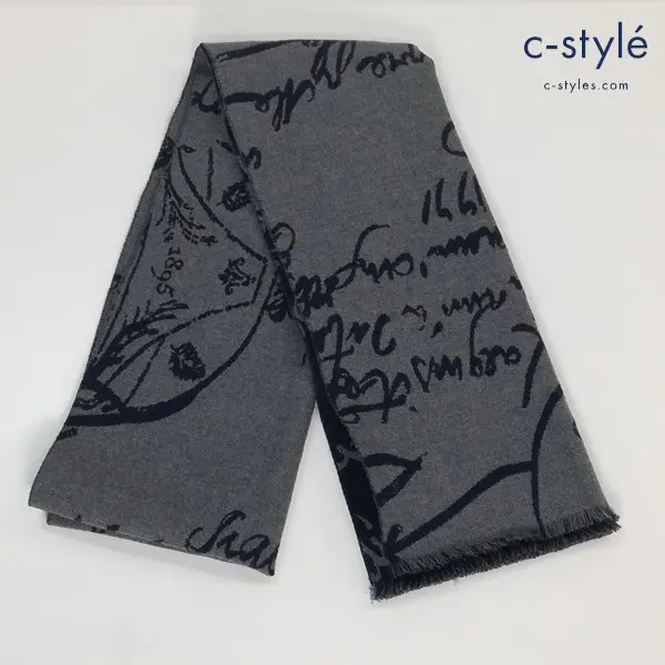 Berluti ベルルッティ マフラー グレー系 ウール100 カリグラフィー ストール