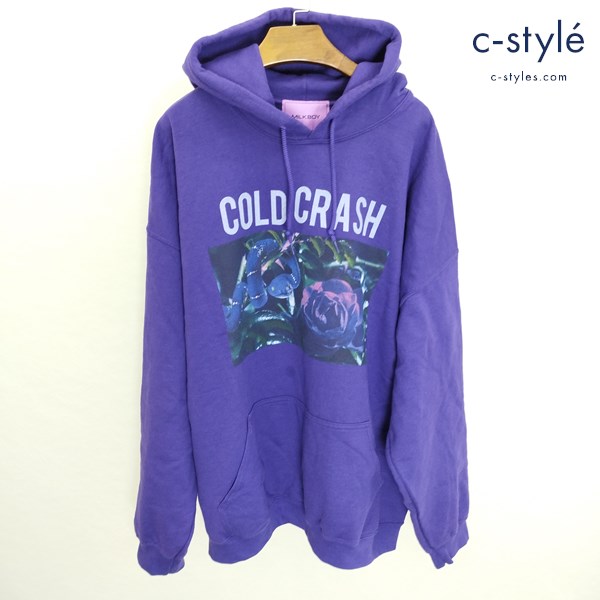 MILK BOY ミルクボーイ XXL パープル COLD CRASH 裏起毛 プリントパーカー ビッグサイズ