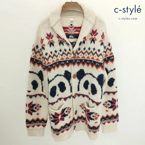 PANDIESTA パンダディエスタ 厚手ニットカーディガン L マルチカラー パンダ ウール100 長袖 536232