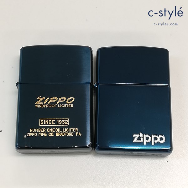 ZIPPO ジッポー 1994 1998年製 ロゴ シルバー ゴールド オイルライター メタリックブルー 喫煙具 計2点