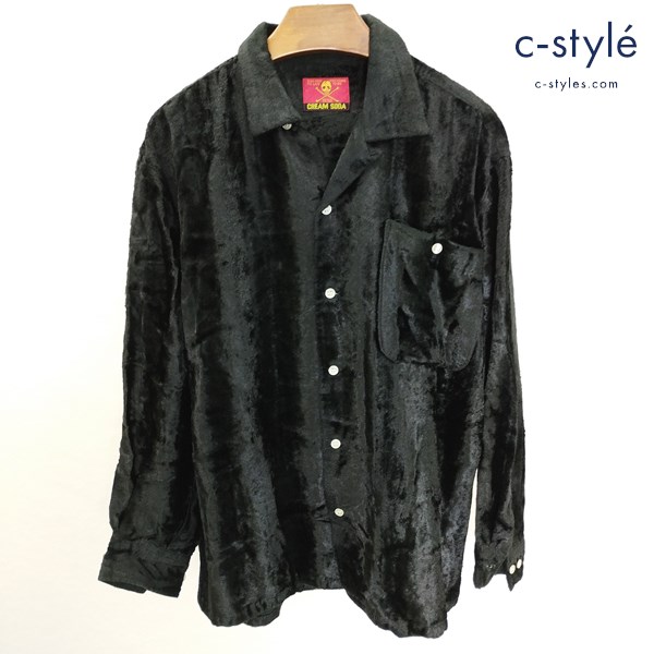 CREAM SODA クリームソーダ オープンカラーシャツ ブラック 長袖シャツ ベロア ロカビリー 金タグ