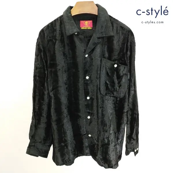 CREAM SODA クリームソーダ オープンカラーシャツ ブラック 長袖シャツ ベロア ロカビリー 金タグ