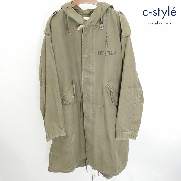 HYSTERIC GLAMOUR スカルモッズコート FREE オリーブ 2AC-8060 ロングコート 綿100 フード