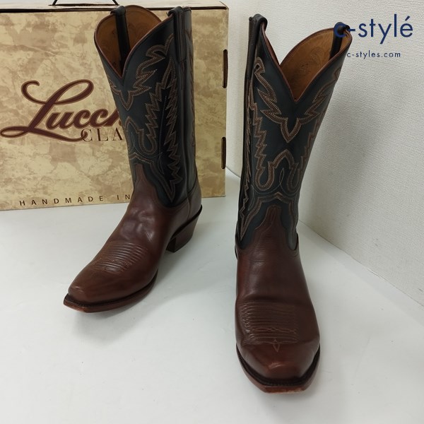 LUCCHESE ルケーシー ウエスタンブーツ 9E ブラック×ブラウン オイルカーフ L1588 ロングブーツ