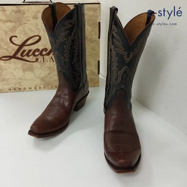 LUCCHESE ルケーシー ウエスタンブーツ 9E ブラック×ブラウン オイルカーフ L1588 ロングブーツ