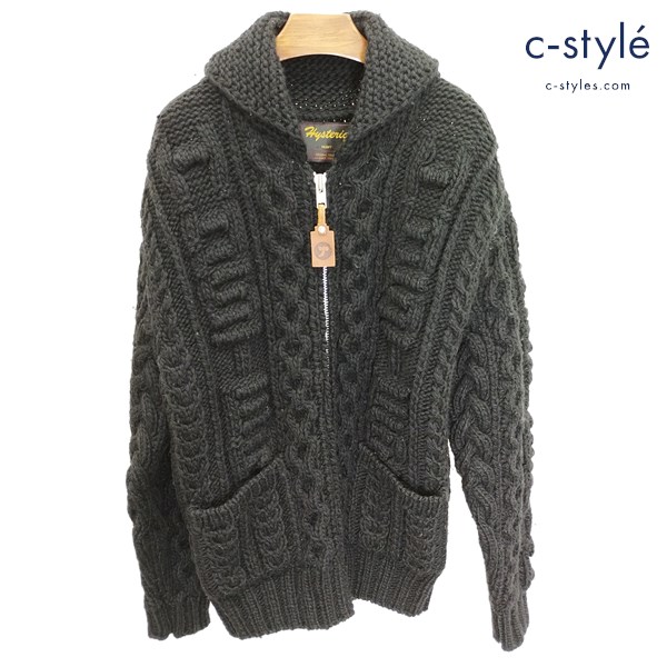 HYSTERIC GLAMOUR ヒステリックグラマー カウチンニットカーディガン F ブラック ウール100 2ND-1605