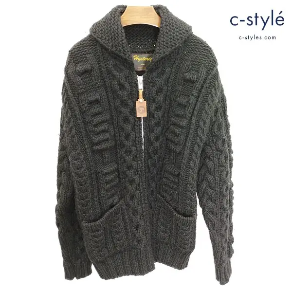 HYSTERIC GLAMOUR ヒステリックグラマー カウチンニットカーディガン F ブラック ウール100 2ND-1605