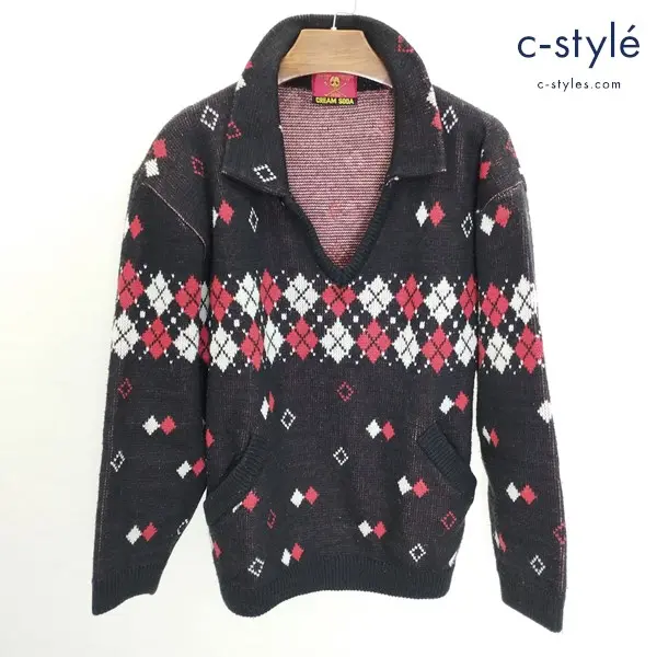 CREAM SODA クリームソーダ スキッパーニット マルチカラー 日本製 ダイヤ柄