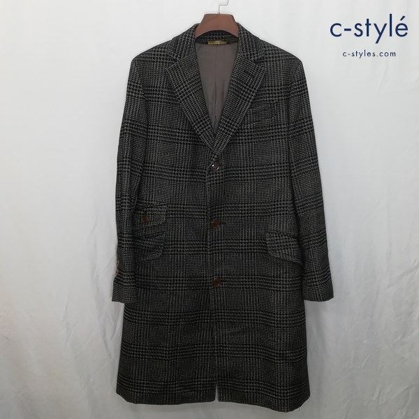 Vivienne Westwood MAN チェスターコート 46 ブラック×ホワイト チェック柄 ロングコート イタリア製