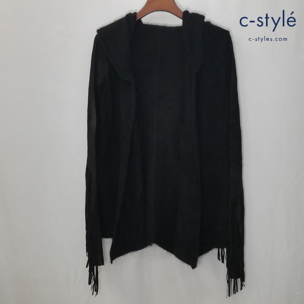 IFSIX WAS NINE イフシックスワズナイン BLACK HAWK レザーフリンジカシミヤカーディガン S ブラック