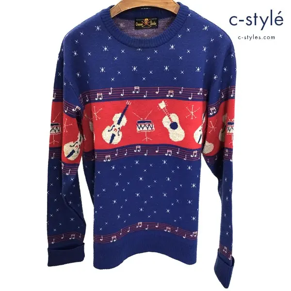 CREAM SODA クリームソーダ ニット ブルー系×レッド ロカビリー 日本製 楽器柄