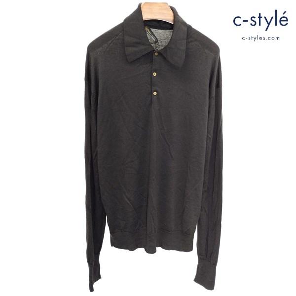 JOHN SMEDLEY ジョンスメドレー ポロシャツ L ブラウン系 長袖ニット ウール100 襟付き
