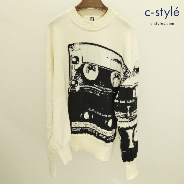 OAMC オーエーエムシー カセットクルーネックニット L ホワイト×ブラック 厚手 イタリア製 2021AW