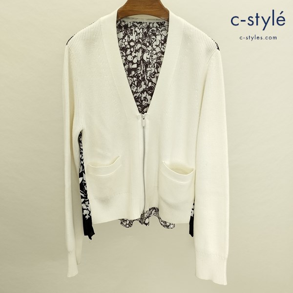 sacai サカイ Floral Print Knit Cardigan カーディガン 3 オフホワイト×ブラック レディース 23-06659