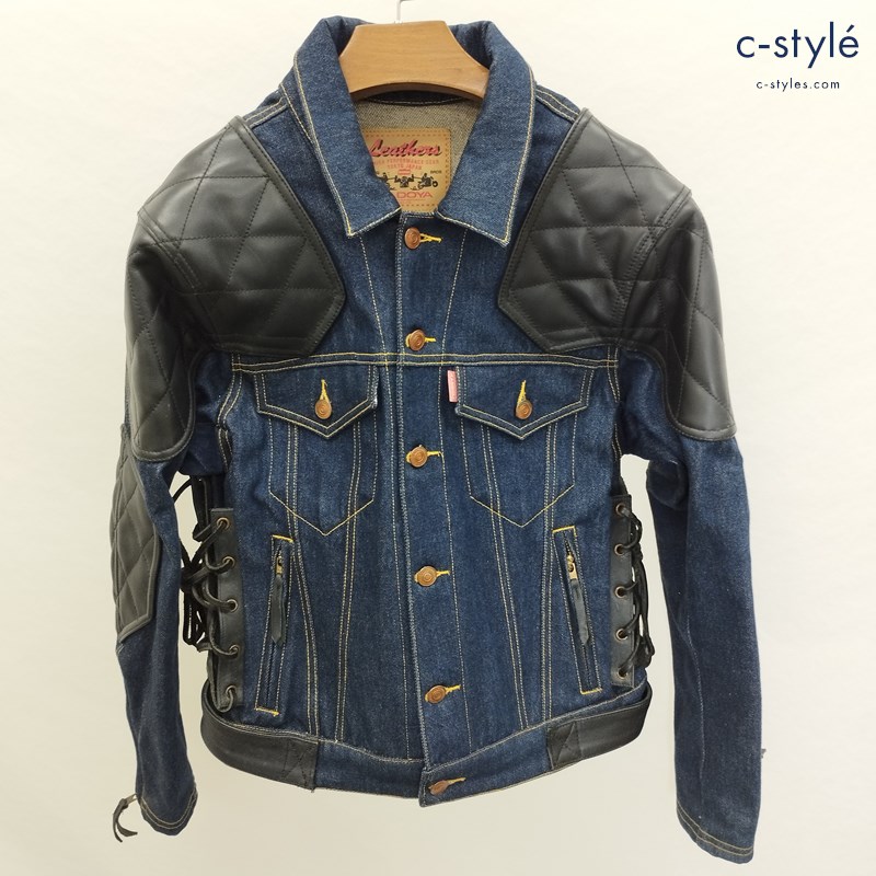 KADOYA カドヤ レザー切替 デニムジャケット L インディゴ×ブラック Gジャン ライダー バイク用品